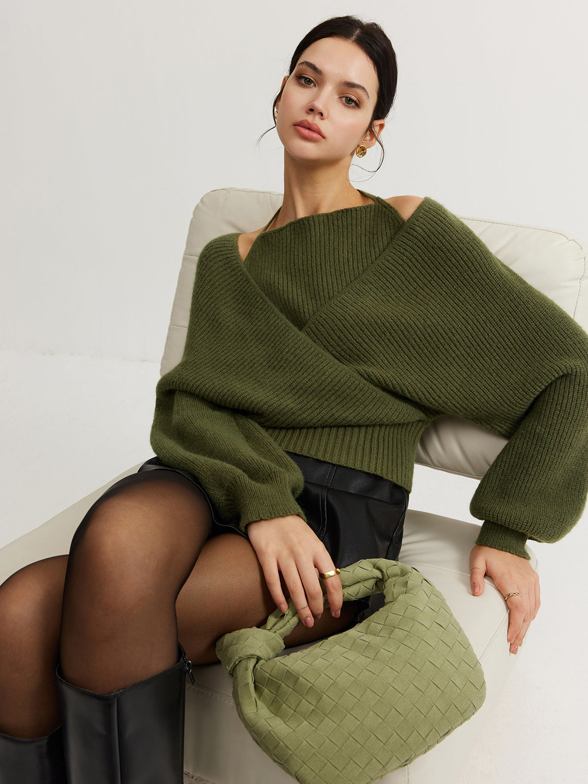 2'Si 1 Arada Yarasa Kollu Halter Örgü Üst